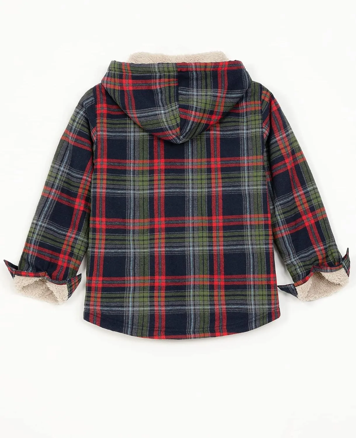 ZENTHACE Boys Sherpa Lined Full Zip Flannel Plaid Shirt Jacket,Cozy Hooded Flannel Shirt with Hand Pockets