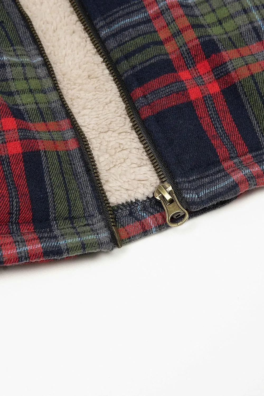 ZENTHACE Boys Sherpa Lined Full Zip Flannel Plaid Shirt Jacket,Cozy Hooded Flannel Shirt with Hand Pockets