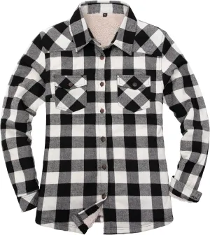 ZENTHACE Womens Sherpa Fleece Lined Flannel Jacket Button Down Plaid Flannel Shirt Jacket(All Sherpa Lining)