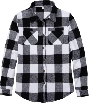 ZENTHACE Womens Sherpa Fleece Lined Flannel Jacket Button Down Plaid Flannel Shirt Jacket(All Sherpa Lining)