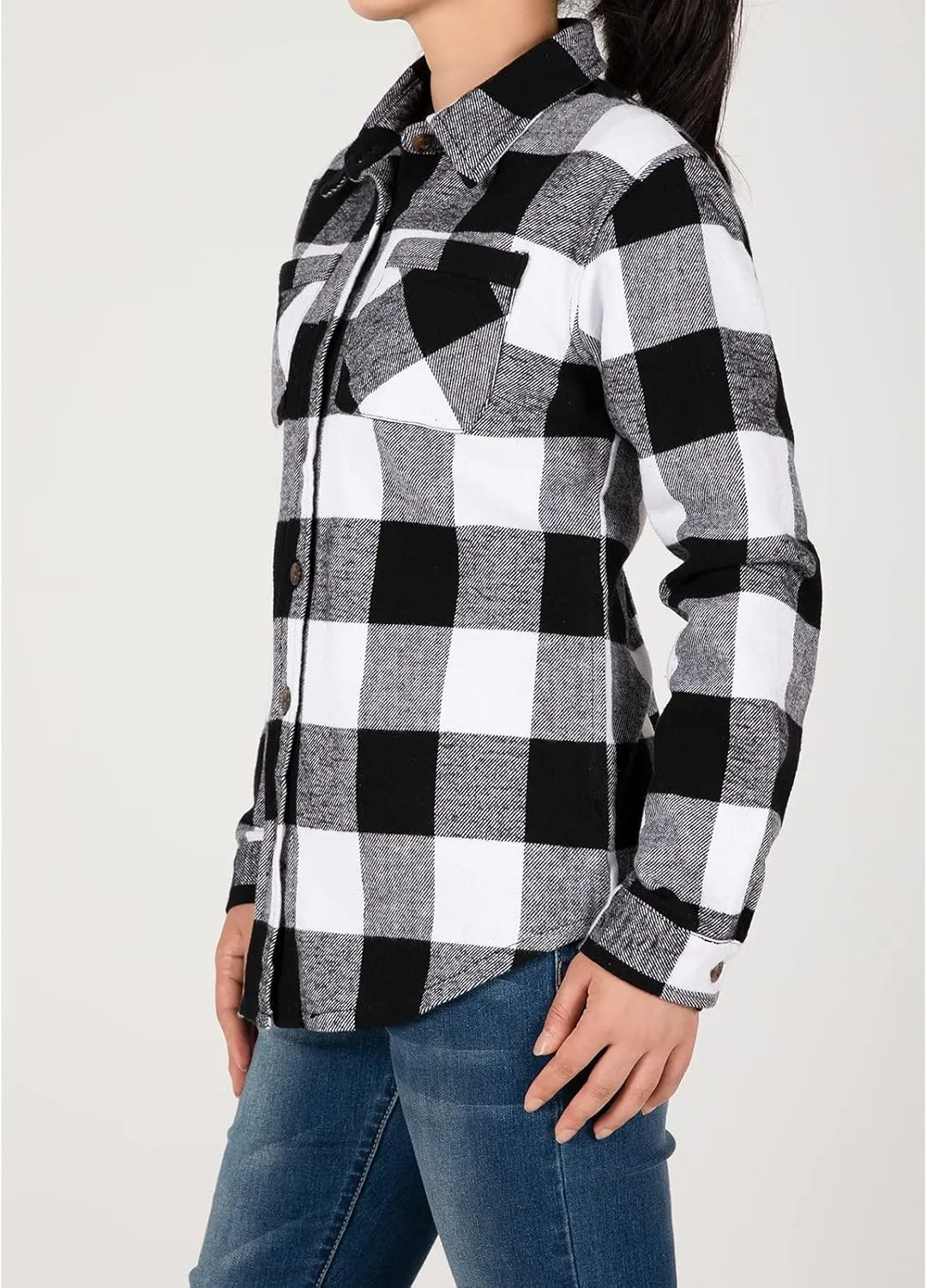 ZENTHACE Womens Sherpa Fleece Lined Flannel Jacket Button Down Plaid Flannel Shirt Jacket(All Sherpa Lining)