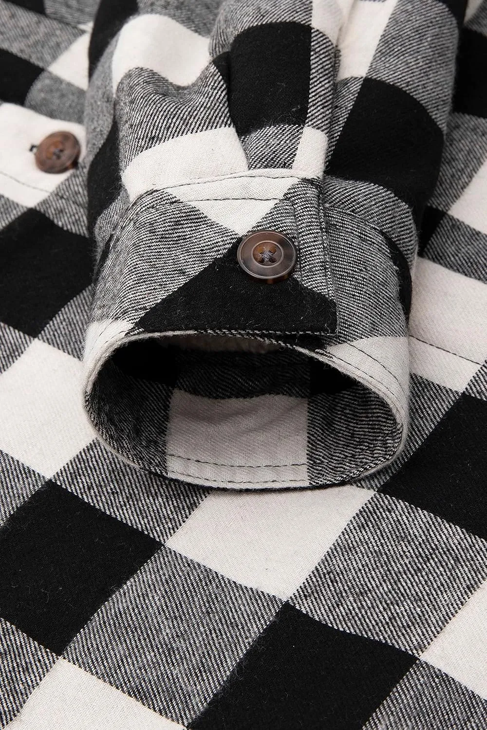 ZENTHACE Womens Sherpa Fleece Lined Flannel Jacket Button Down Plaid Flannel Shirt Jacket(All Sherpa Lining)