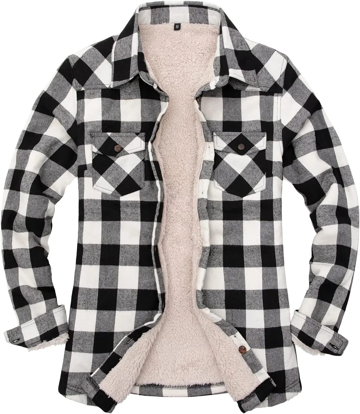 ZENTHACE Womens Sherpa Fleece Lined Flannel Jacket Button Down Plaid Flannel Shirt Jacket(All Sherpa Lining)