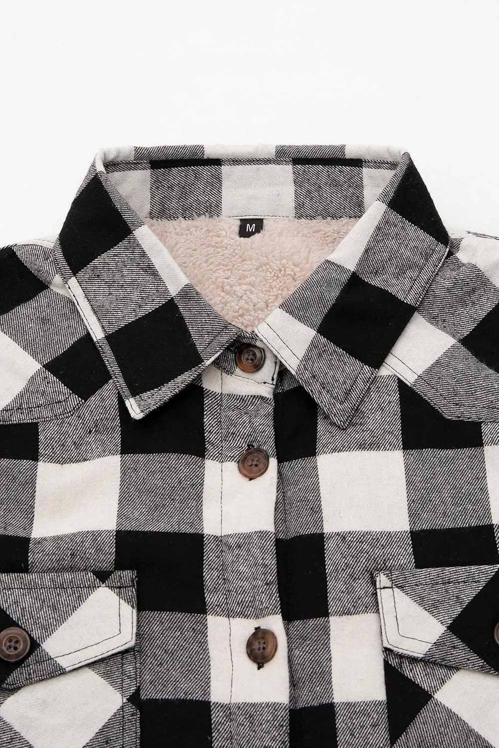 ZENTHACE Womens Sherpa Fleece Lined Flannel Jacket Button Down Plaid Flannel Shirt Jacket(All Sherpa Lining)