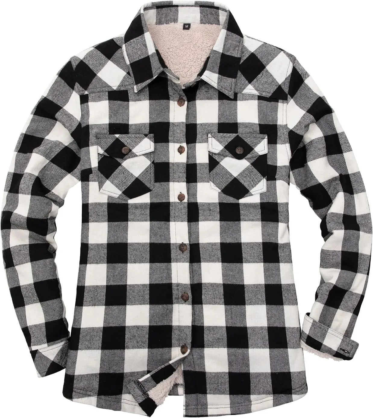 ZENTHACE Womens Sherpa Fleece Lined Flannel Jacket Button Down Plaid Flannel Shirt Jacket(All Sherpa Lining)
