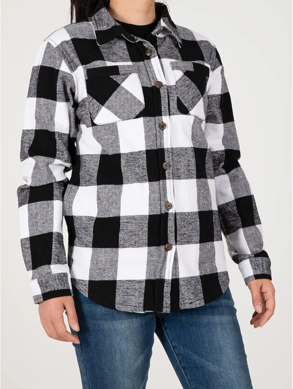ZENTHACE Womens Sherpa Fleece Lined Flannel Jacket Button Down Plaid Flannel Shirt Jacket(All Sherpa Lining)