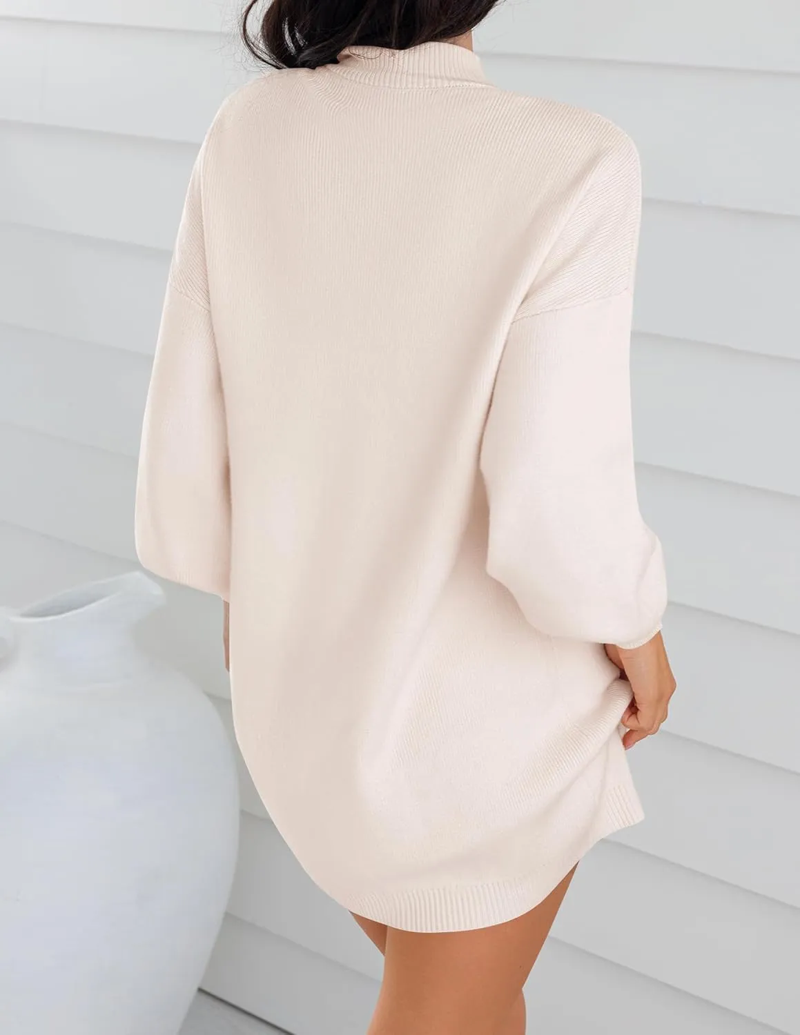 ZESICA Women's Spring Turtleneck Sweaters Dress Oversized Long Lantern Sleeve Casual Knit Pullover Short Dresses
