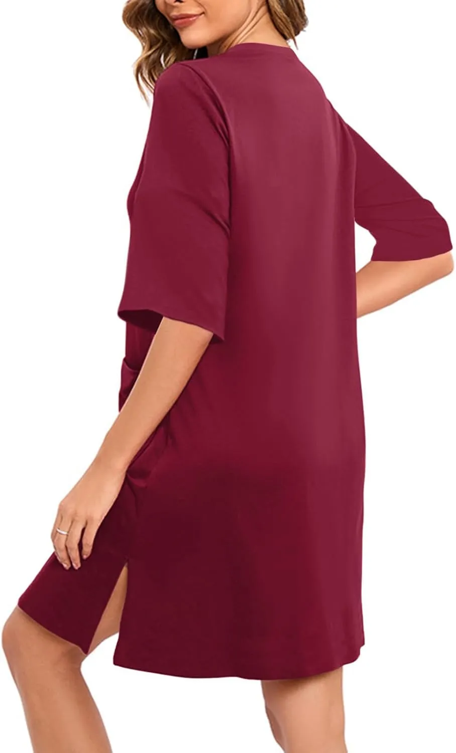 Zip Up Robes for Women 1/2 Sleeve Nightgowns Loose Comfy Sleep Dress with Pockets Casual Sleepwear Soft Housecoat