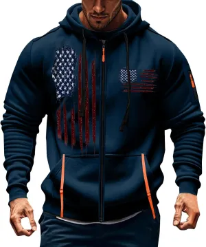 Zipper Hoodies for Men Graphic American Flag Tactical Hooded Sweatshirts Long Sleeve Athletic Jacket With Pockets