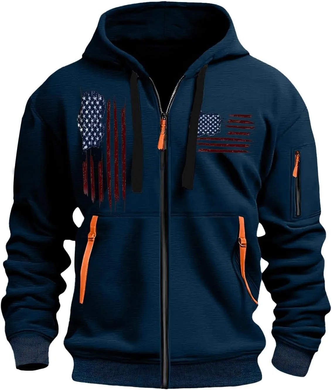 Zipper Hoodies for Men Graphic American Flag Tactical Hooded Sweatshirts Long Sleeve Athletic Jacket With Pockets