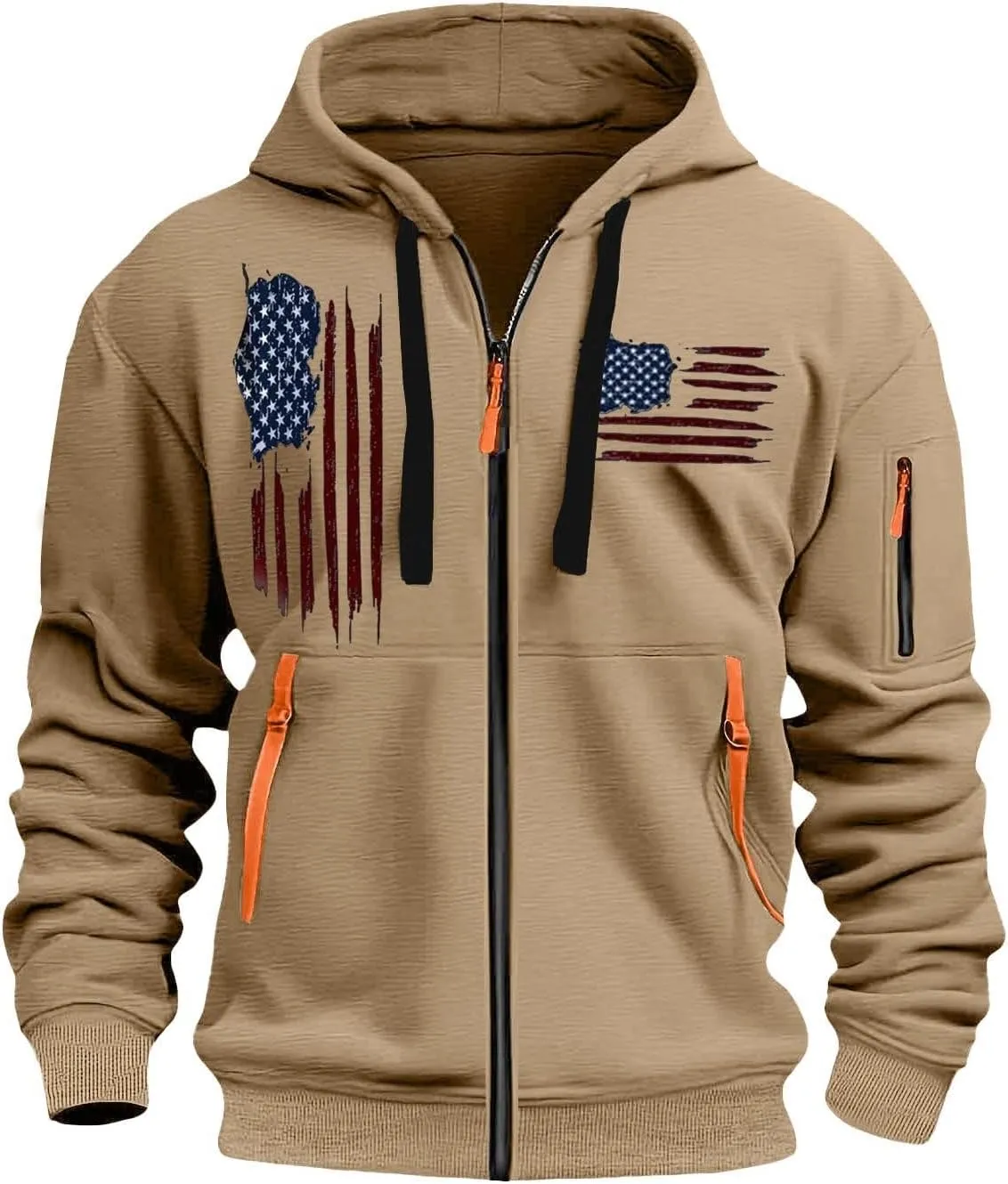 Zipper Hoodies for Men Graphic American Flag Tactical Hooded Sweatshirts Long Sleeve Athletic Jacket With Pockets