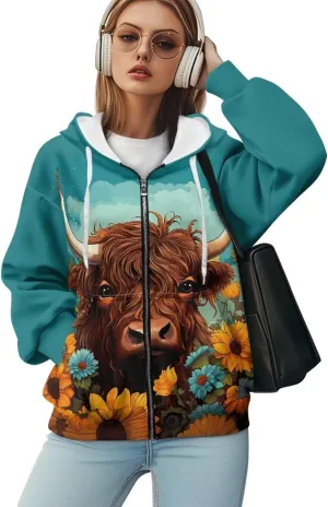 ZOUTAIRONG Hoodies for Women Zip Up Hoodie Oversize Sweatshirt Womens Jackets with Pocket