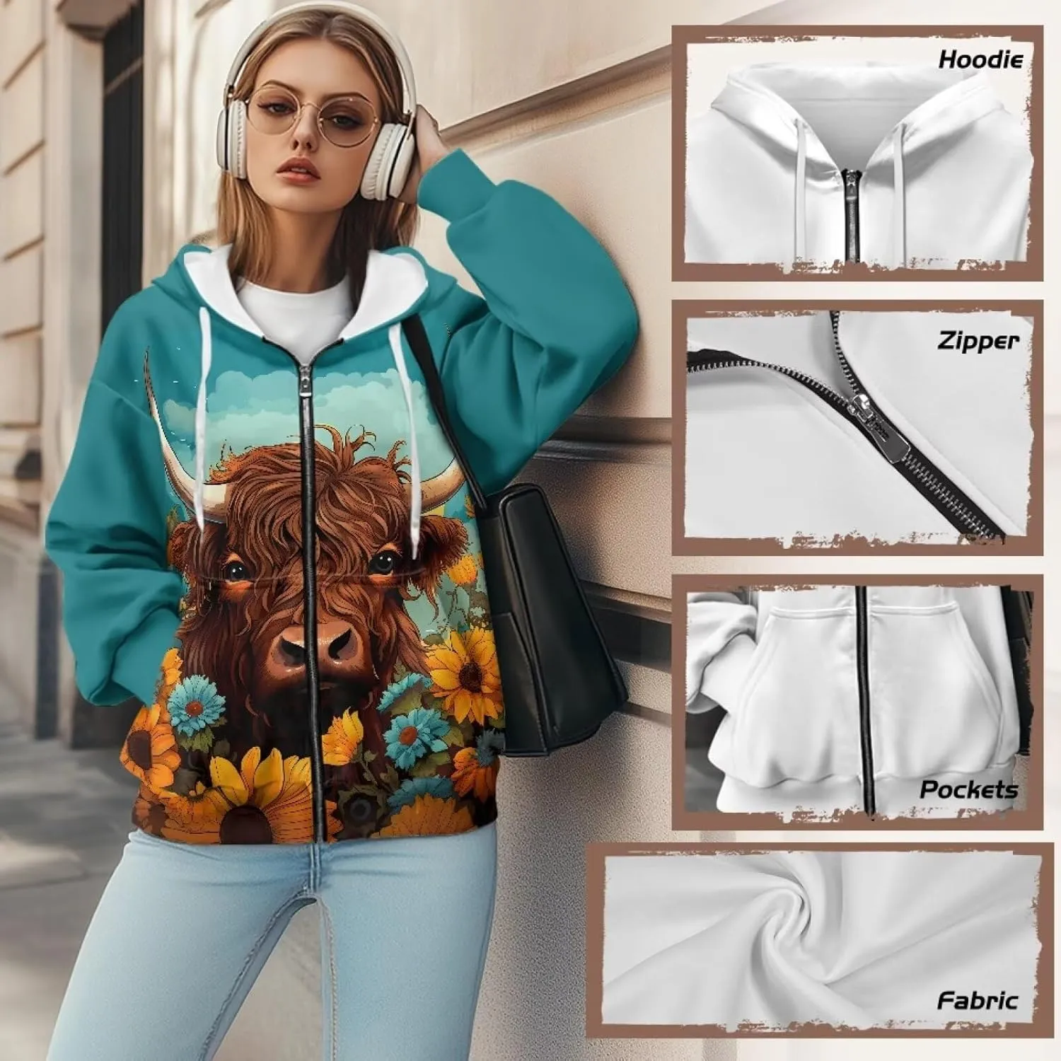 ZOUTAIRONG Hoodies for Women Zip Up Hoodie Oversize Sweatshirt Womens Jackets with Pocket