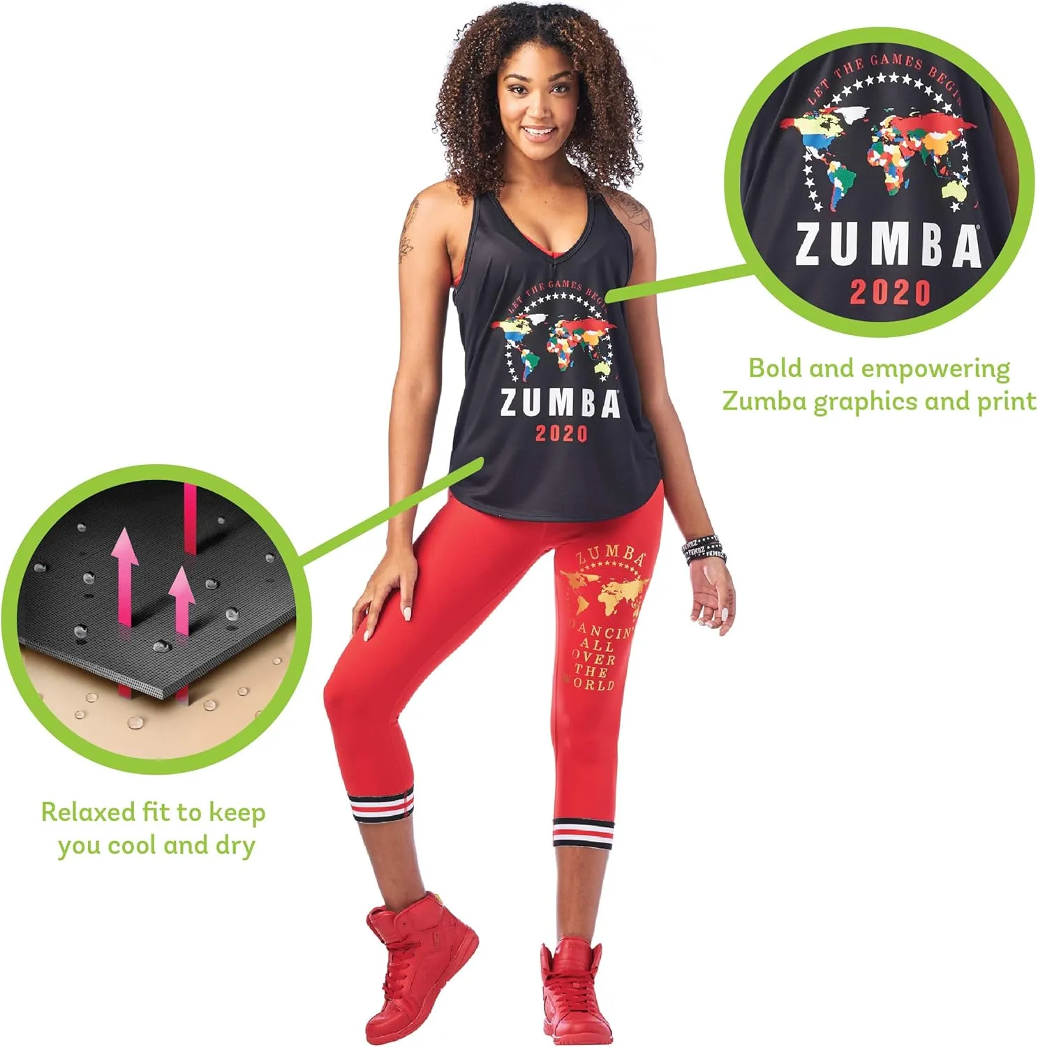 ZUMBA Graphic Print Dance Fitness Tank Tops Activewear Workout Tops for Women