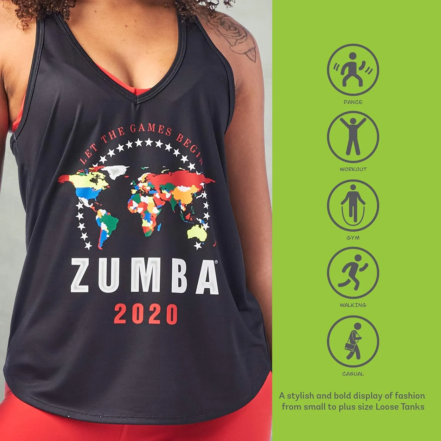 ZUMBA Graphic Print Dance Fitness Tank Tops Activewear Workout Tops for Women